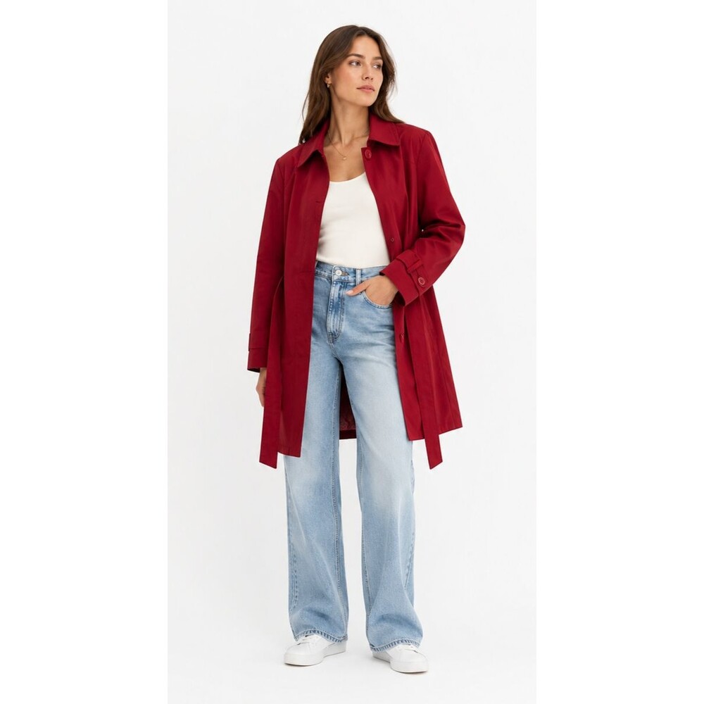 London Fog Wine Maroon Belted Trench Coat Jacket Women’s Size M